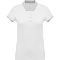 KARIBAN Női galléros piké póló, kontrasztos passzékkal, Kariban KA259, White/Oxford Grey-XL