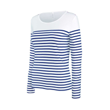 KARIBAN Női hosszú ujjú, csíkos pamut póló, Kariban KA386, Striped White/Navy-M női póló