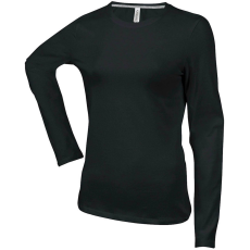 KARIBAN Női hosszú ujjú kereknyakú pamut póló, Kariban KA383, Black-2XL