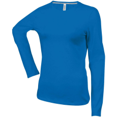 KARIBAN Női hosszú ujjú kereknyakú pamut póló, Kariban KA383, Light Royal Blue-S