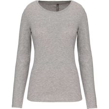 KARIBAN Női hosszú ujjú kereknyakú sztreccs póló, Kariban KA3017, Light Grey Heather-L női póló