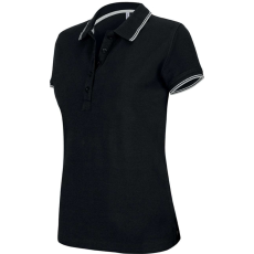 KARIBAN Női kontrasztcsíkos rövid ujjú galléros piké póló, Kariban KA251, Black/Light Grey/White-XS