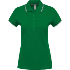 KARIBAN Női kontrasztcsíkos rövid ujjú galléros piké póló, Kariban KA251, Kelly Green/Light Grey/White-L