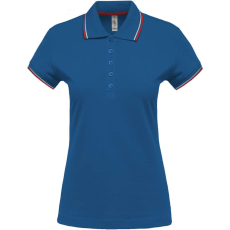 KARIBAN Női kontrasztcsíkos rövid ujjú galléros piké póló, Kariban KA251, Light Royal Blue/Red/White-XL
