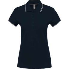 KARIBAN Női kontrasztcsíkos rövid ujjú galléros piké póló, Kariban KA251, Navy/Light Grey/White-S