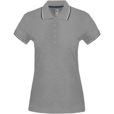 KARIBAN Női kontrasztcsíkos rövid ujjú galléros piké póló, Kariban KA251, Oxford Grey/Navy/White-S