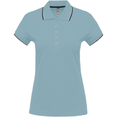 KARIBAN Női kontrasztcsíkos rövid ujjú galléros piké póló, Kariban KA251, Sky Blue/Navy/White-S