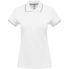 KARIBAN Női kontrasztcsíkos rövid ujjú galléros piké póló, Kariban KA251, White/Sky Blue/Light Grey-M