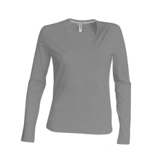 KARIBAN Női póló Kariban KA382 Hosszú Ujjú v-nyakú póló -S, Oxford Grey női póló