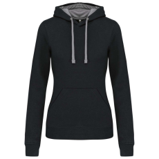 KARIBAN Női pulóver kontrasztos bélésű kapucnival, Kariban KA465, Black/Fine Grey-L