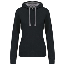 KARIBAN Női pulóver kontrasztos bélésű kapucnival, Kariban KA465, Black/Fine Grey-S női pulóver, kardigán
