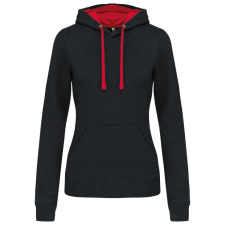 KARIBAN Női pulóver kontrasztos bélésű kapucnival, Kariban KA465, Black/Red-XL női pulóver, kardigán