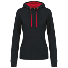 KARIBAN Női pulóver kontrasztos bélésű kapucnival, Kariban KA465, Black/Red-XS