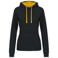 KARIBAN Női pulóver kontrasztos bélésű kapucnival, Kariban KA465, Black/Yellow-XL női pulóver, kardigán