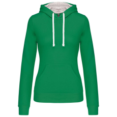 KARIBAN Női pulóver kontrasztos bélésű kapucnival, Kariban KA465, Light Kelly Green/White-XL