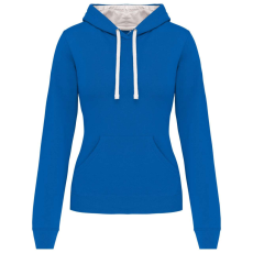 KARIBAN Női pulóver kontrasztos bélésű kapucnival, Kariban KA465, Light Royal Blue/White-XS