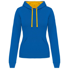 KARIBAN Női pulóver kontrasztos bélésű kapucnival, Kariban KA465, Light Royal Blue/Yellow-S női pulóver, kardigán