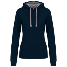 KARIBAN Női pulóver kontrasztos bélésű kapucnival, Kariban KA465, Navy/Fine Grey-S