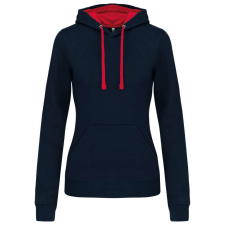 KARIBAN Női pulóver kontrasztos bélésű kapucnival, Kariban KA465, Navy/Red-M női pulóver, kardigán