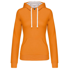 KARIBAN Női pulóver kontrasztos bélésű kapucnival, Kariban KA465, Orange/White-XS