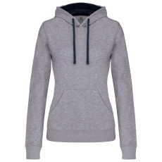 KARIBAN Női pulóver kontrasztos bélésű kapucnival, Kariban KA465, Oxford Grey/Navy-S