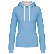 KARIBAN Női pulóver kontrasztos bélésű kapucnival, Kariban KA465, Sky Blue/White-L