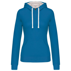 KARIBAN Női pulóver kontrasztos bélésű kapucnival, Kariban KA465, Tropical Blue/White-XL