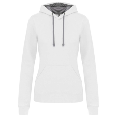 KARIBAN Női pulóver kontrasztos bélésű kapucnival, Kariban KA465, White/Fine Grey-L
