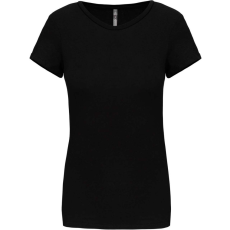 KARIBAN Női rövid ujjú környakas sztreccs póló, Kariban KA3013, Black-S