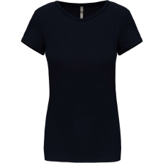 KARIBAN Női rövid ujjú környakas sztreccs póló, Kariban KA3013, Navy-XL