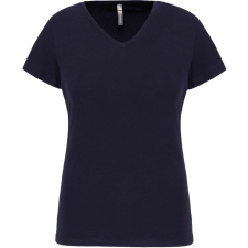 KARIBAN Női rövid ujjú V-nyakú sztreccs póló, Kariban KA3015, Navy-2XL női póló