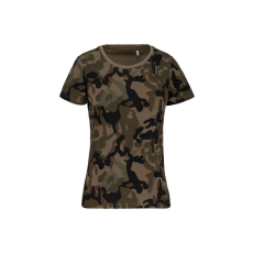 KARIBAN Női terepmintás póló környakas, rövid ujjú, Kariban KA3031, Olive Camouflage-S