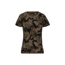 KARIBAN Női terepmintás póló környakas, rövid ujjú, Kariban KA3031, Olive Camouflage-XS női póló