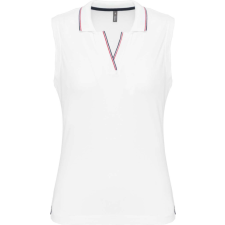KARIBAN Női ujjatlan galléros piké póló, Kariban KA224, White/Navy/Red-2XL női póló