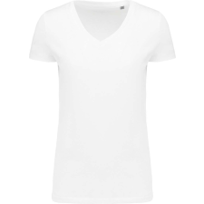 KARIBAN Női V-nyakú pamut póló, Supima pamutból, Kariban KA3003, White-XL női póló