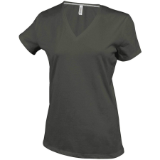 KARIBAN Női V-nyakú rövid ujjú pamut póló, Kariban KA381, Dark Khaki-3XL női póló
