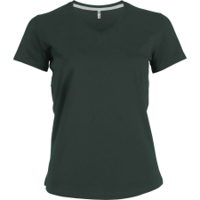 KARIBAN Női V-nyakú rövid ujjú pamut póló, Kariban KA381, Forest Green-2XL női póló