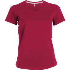 KARIBAN Női V-nyakú rövid ujjú pamut póló, Kariban KA381, Fuchsia-3XL