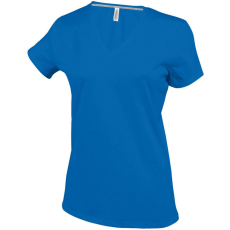 KARIBAN Női V-nyakú rövid ujjú pamut póló, Kariban KA381, Light Royal Blue-3XL