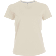 KARIBAN Női V-nyakú rövid ujjú pamut póló, Kariban KA381, Light Sand-XL női póló