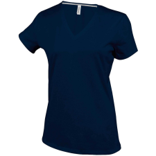 KARIBAN Női V-nyakú rövid ujjú pamut póló, Kariban KA381, Navy-XL női póló