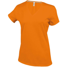 KARIBAN Női V-nyakú rövid ujjú pamut póló, Kariban KA381, Orange-S