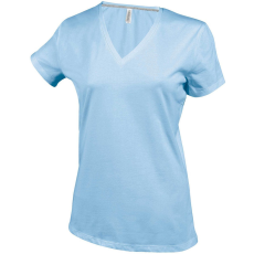 KARIBAN Női V-nyakú rövid ujjú pamut póló, Kariban KA381, Sky Blue-3XL