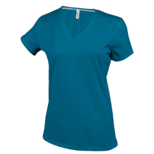 KARIBAN Női V-nyakú rövid ujjú pamut póló, Kariban KA381, Tropical Blue-2XL női póló