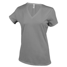 KARIBAN Női V-nyakú rövid ujjú póló, Kariban KA381, Oxford Grey-XL női póló