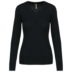 KARIBAN Női V-nyakú testhezálló pulóver, Kariban KA966, Black-2XL