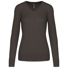 KARIBAN Női V-nyakú testhezálló pulóver, Kariban KA966, Dark Grey-M női pulóver, kardigán