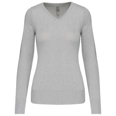 KARIBAN Női V-nyakú testhezálló pulóver, Kariban KA966, Grey Melange-XL