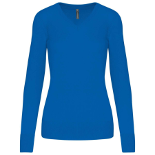 KARIBAN Női V-nyakú testhezálló pulóver, Kariban KA966, Light Royal Blue-2XL női pulóver, kardigán