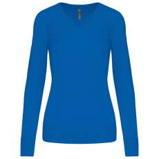 KARIBAN Női V-nyakú testhezálló pulóver, Kariban KA966, Light Royal Blue-XL